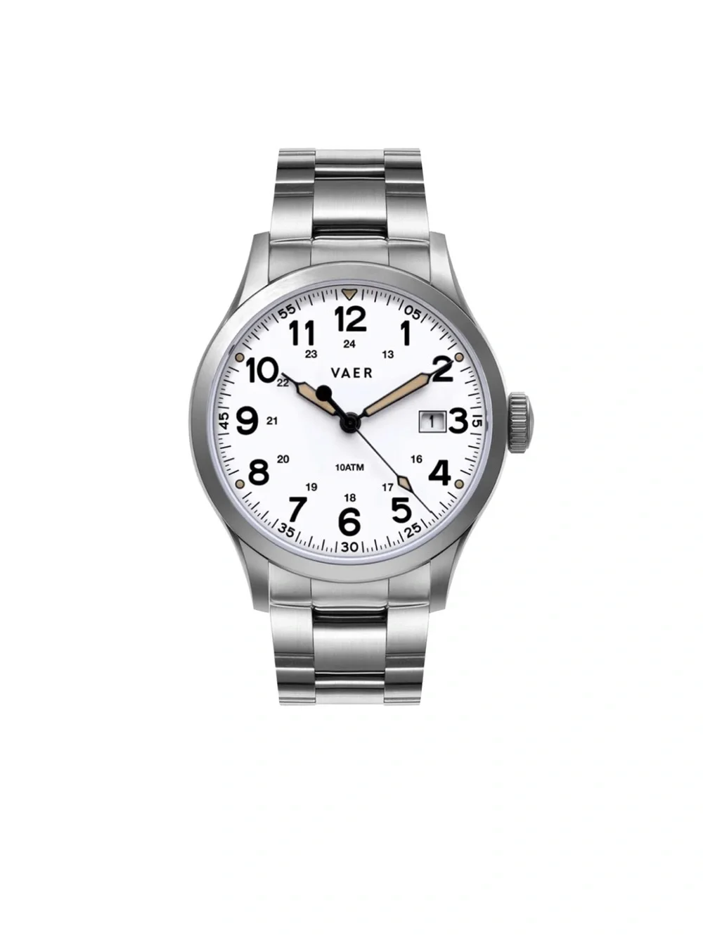 VAER S5 Calendar Field White Watch - 40mm Quartz Stainless Steel & Rubber Strap